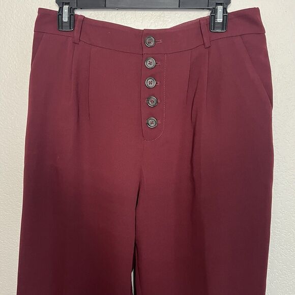 Anthropologie Sasha Red Wine Maroon Button Fly Tapered Pants Trousers Size 6 Ab7 - Picture 3 of 7